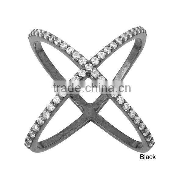 Best selling 925 Sterling Silver shiny Cubic Zirconia Wide X Ring