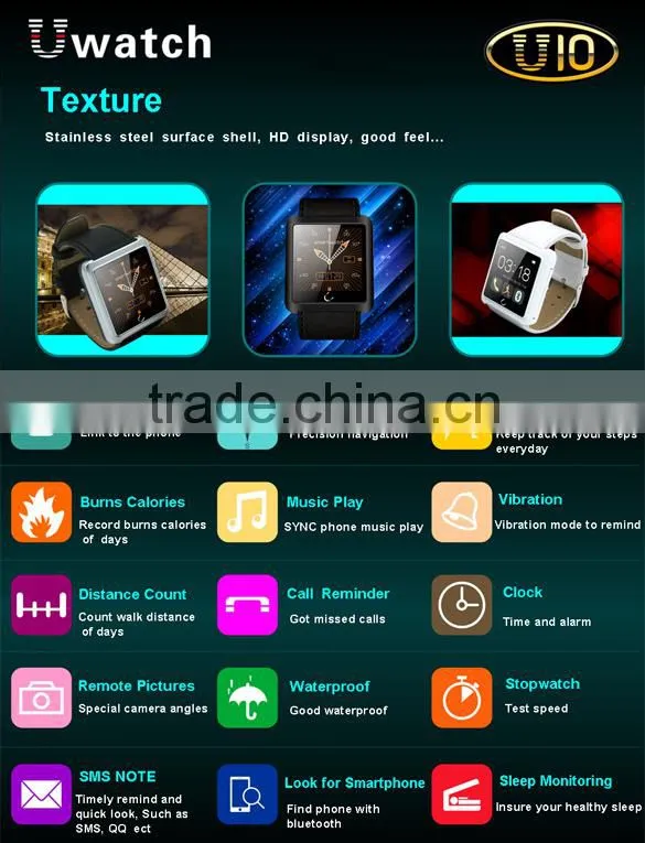 Fashion waterproof Smart Wrist Multi-Functional U10 Bluetooth Smart Watch Sv014381