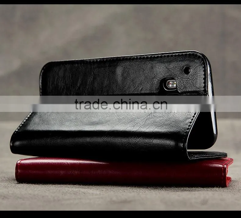 Real cow leather Magnetic flip wallet case for HTC ONE M9