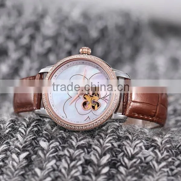 3-hand Transparent Back Ladies Flower Mechanical Watch