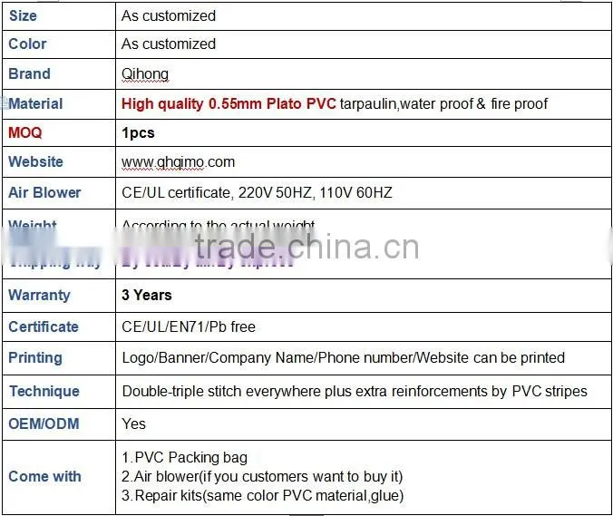 QiHong 0.9mm PVC High quality inflatable boat with full set of accessories