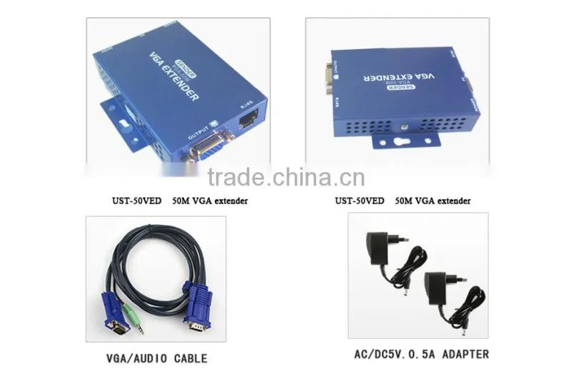50M RJ45 UTP VGA extender 1x1 with audio(0-300m) by single cat5e