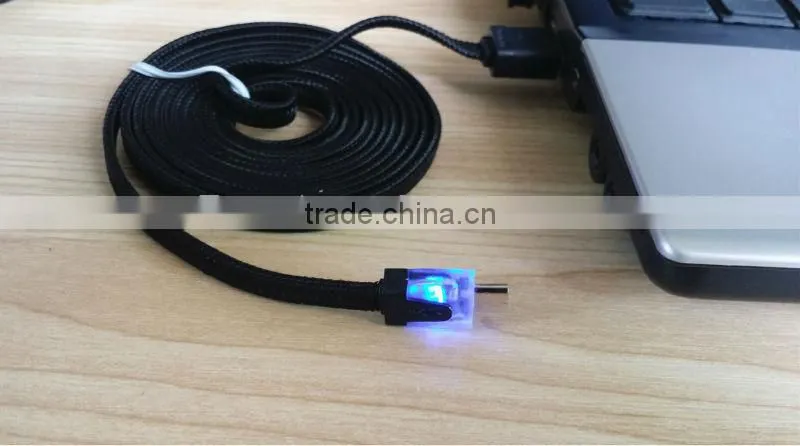 OEM Fabric Braided LED Light Micro USB data Sync Charging Cable for HTC Nokia Samsung