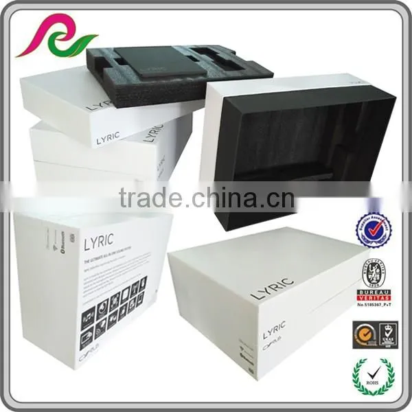 Big white Cardboard box with black foam inside for bluetooth packing