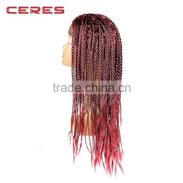 wholesale natural black color synthetic hair crochet braided lace wig for black women