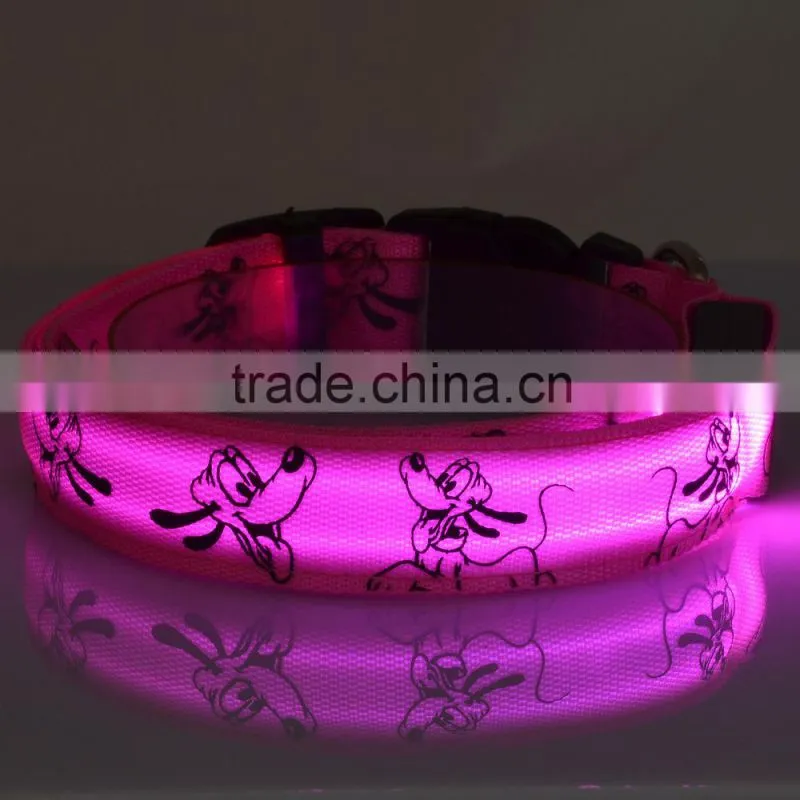 Blue Light Pet Shop Supplies Pug Pattern Pluto 2.5 CM Dual Side Light Collar For Dog