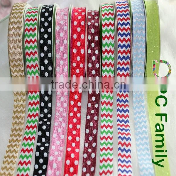 Hot sale 5/8'' fold over elastic dots and striped ink printed FOE