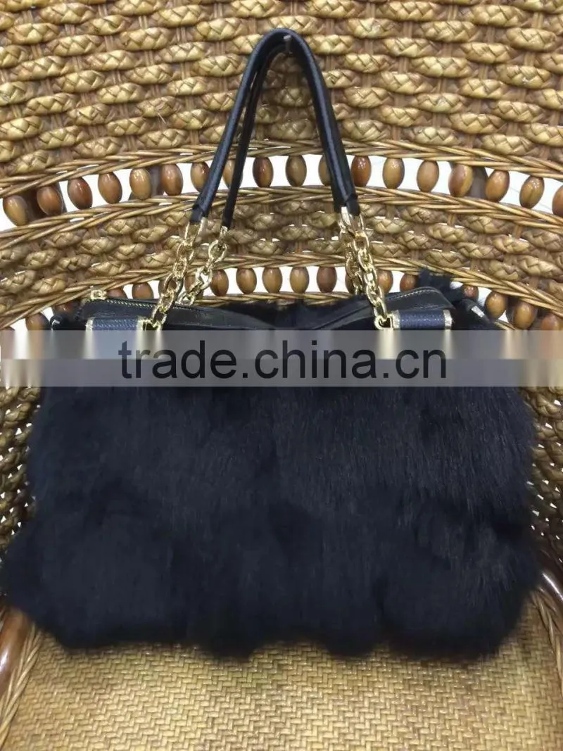 women real fox fur and leather splicing handbags