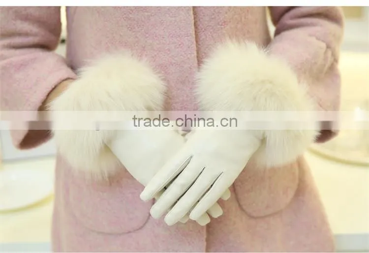 New Collection Wrist Length Inseam Fur Cuffs Black Sheepskin Classical Gloves