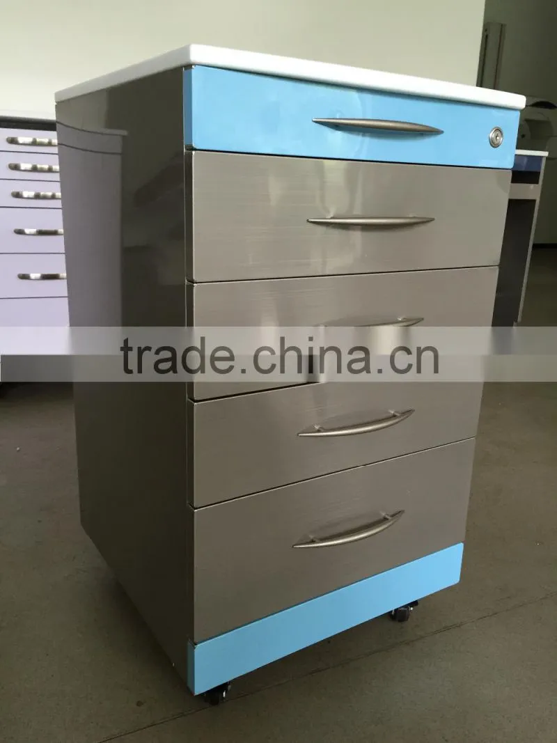 Dental trolley, stainless steel mobile cabinet with ABS trays
