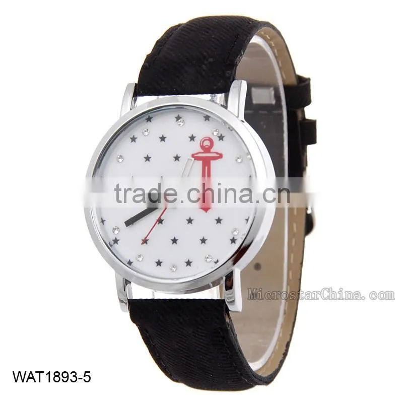 2016 Personalized Anchor Navy Blue Jean Wristwatch Canvas Wrist Watch