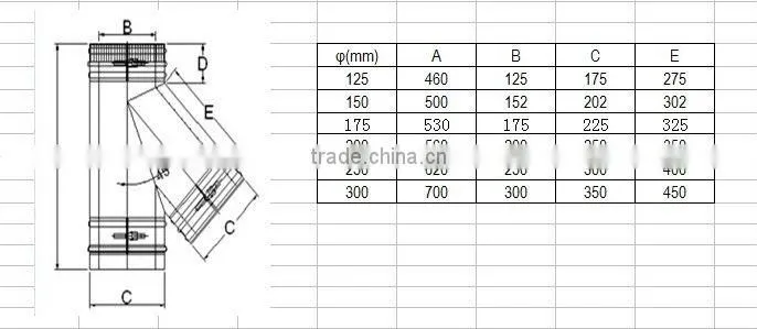 CE Double Wall Metal Stainless Steel 135 Degree Tee for Fireplace Chimney