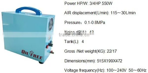 Oil free Silent Non Oil Air Compressor 4L