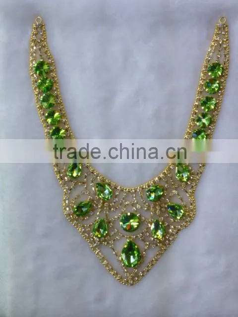 2014 New Design rhinestone applique Handmade neon color Strass crystal necklace chain for wedding dress