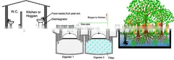 China Puxin Easy to Maintain Home Use 4m3 Hydraulic Pressure Biogas Plant