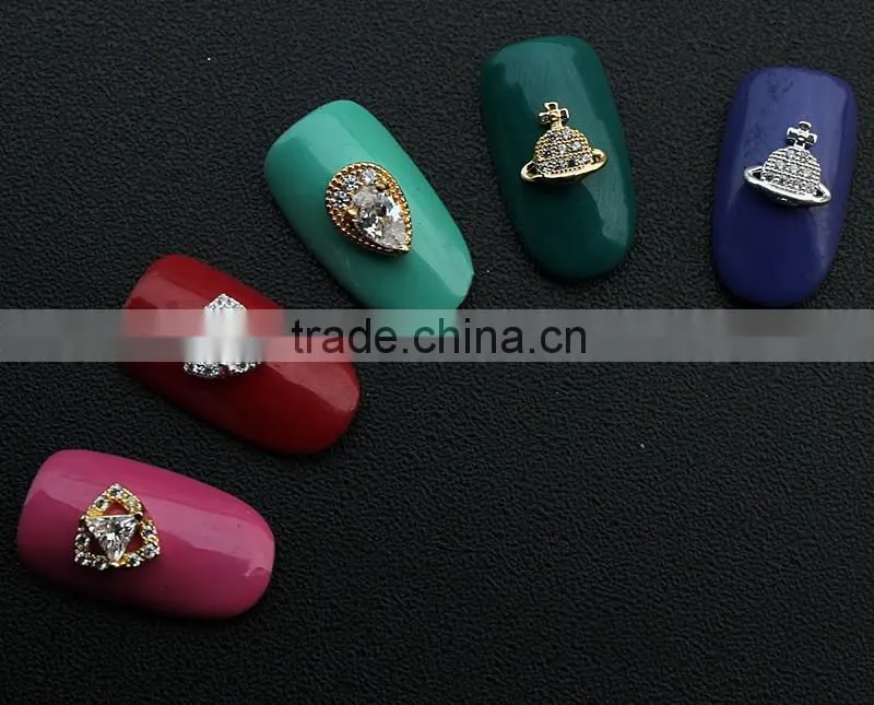 strong quality heart design shining rhinestone and zircon metal jewelry for DIY nail art
