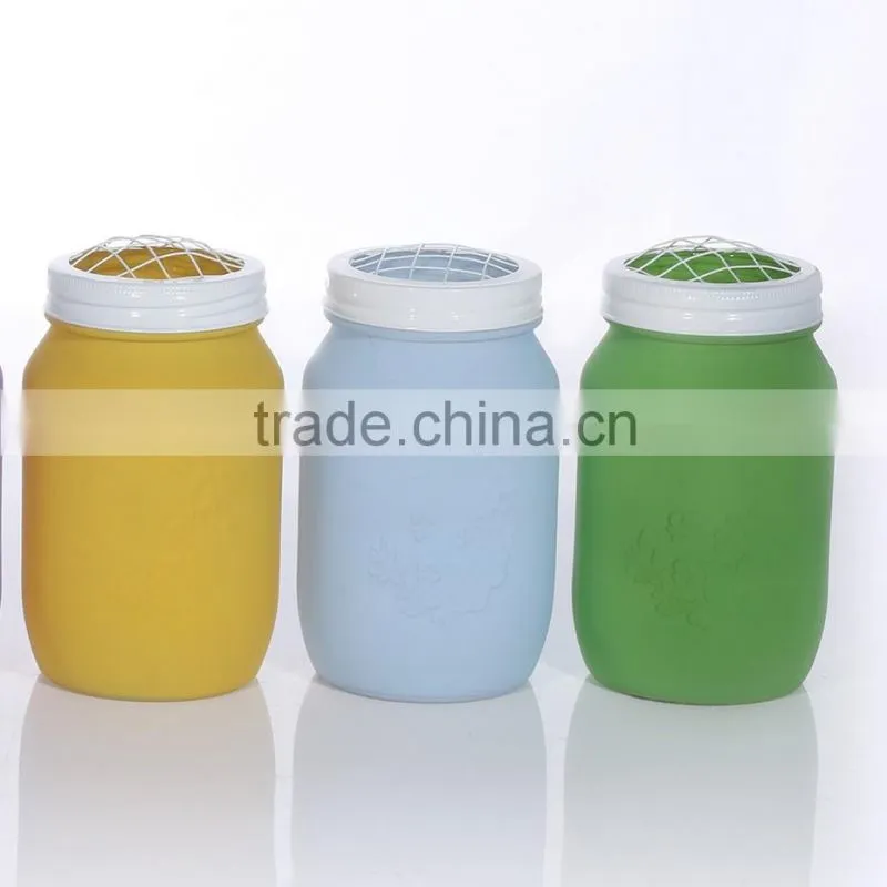 Hot Seller Colourful Embossed Glass Vase With Cove Mesh Lid