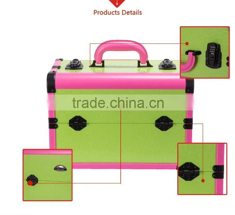 Wholesale portable professional rolling beauty box empty makeup vanity case with mirror