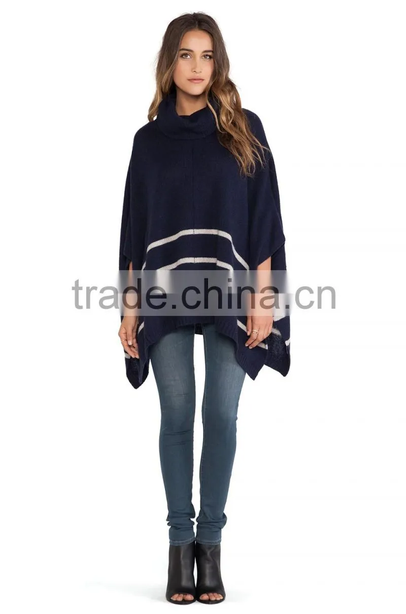 Ladies striped turtleneck pullover sweater