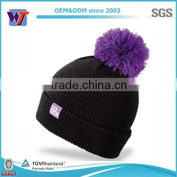 Wholesale custom pom pom knitted beanie hat with top ball