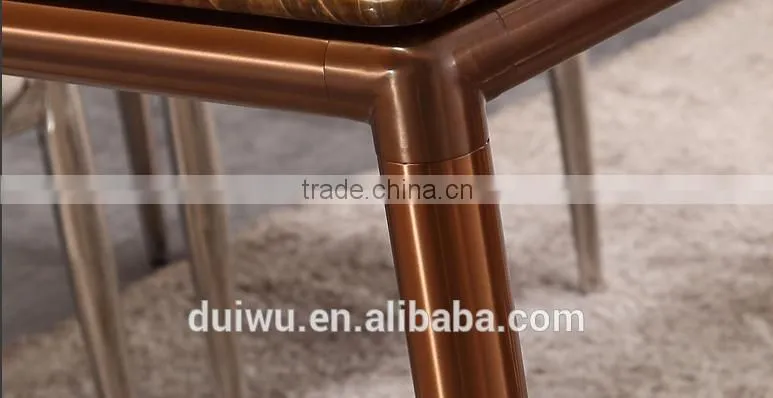 Modern natural coffee color marble korean dining table stainless steel legs