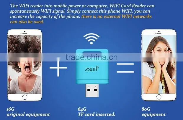 zsun WiFi Card Reader TF MicroSD USB 2.0 Flash Drive for PC Tablet Phone