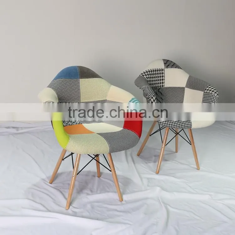 Replica Eiffel Tower Base Fiberglass Patchwork Dining Armchair with Wood legs