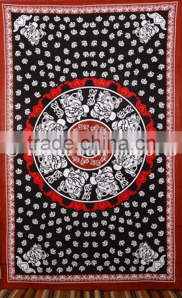 Twin Size Lord Ganesha With Lotus Flower Mandala Holy Wall Art Bohmian Hippie Ethnic Home Decorative Tapestry