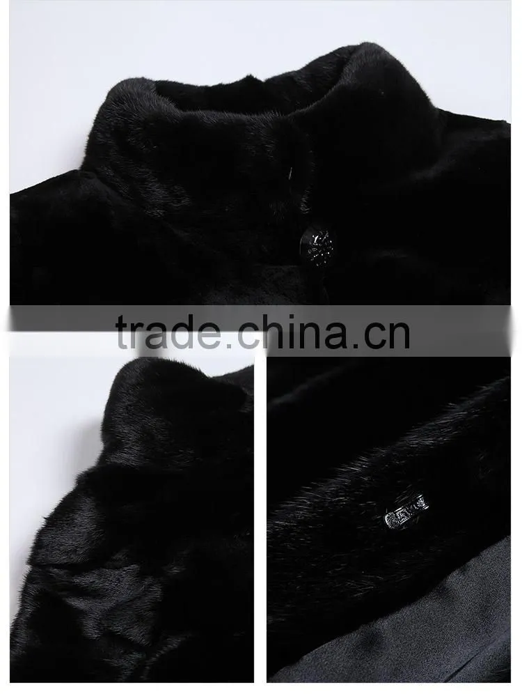 Factory sale long black natuarl mink fur women coat in China