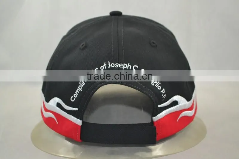 Guangzhou hat factory professional custom/ 100% cotton /6 panel / embroidery logo and the red/black baseball cap