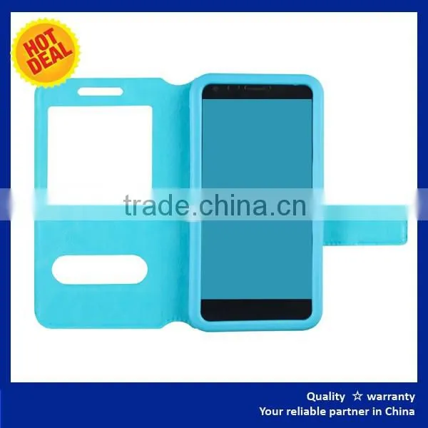 Manufacturer leather phone case with two window leather cell phone case for ZTE , LG ,HTC
