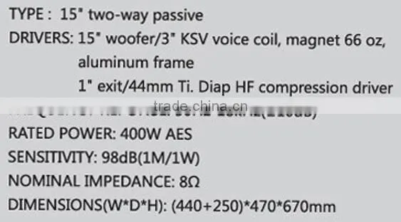 PS-15 powavesound 15 inch two-way full range speaker passive