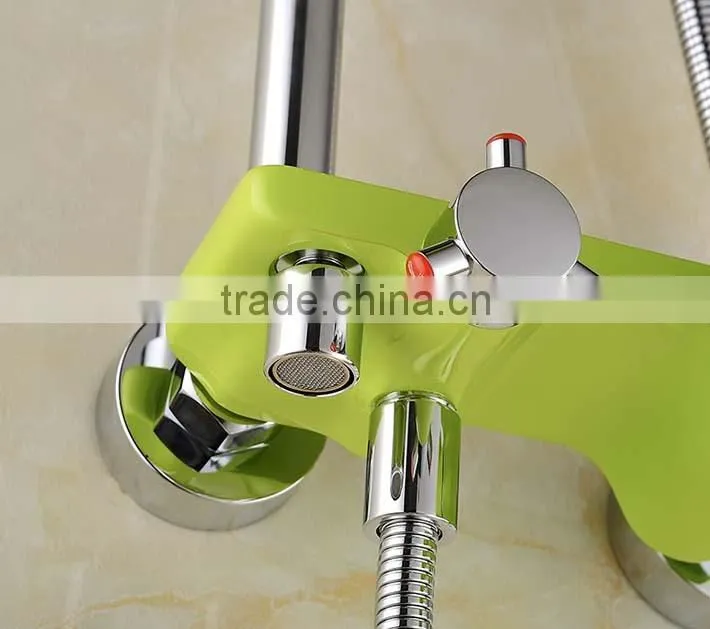 Colourful baking Varnish bath& shower rotate faucet set with ABS plastic rain shower head &hand shower