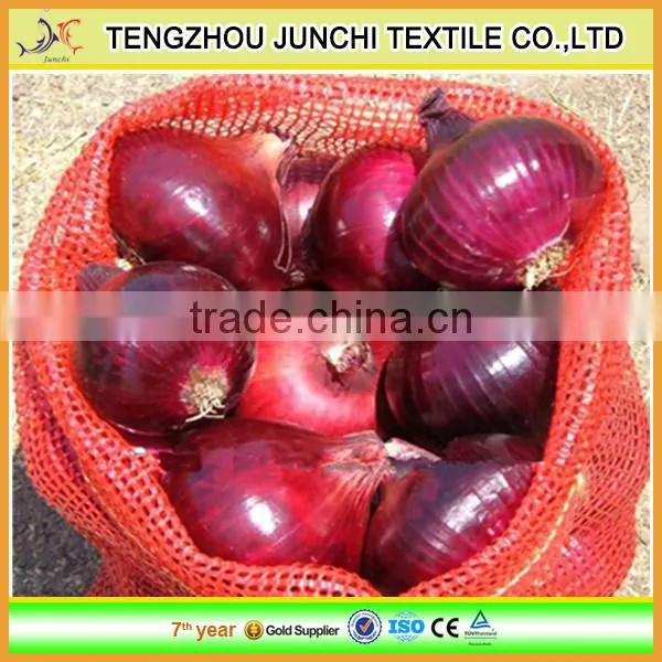 high-strength orange plastic pp leno drawstring mesh bag