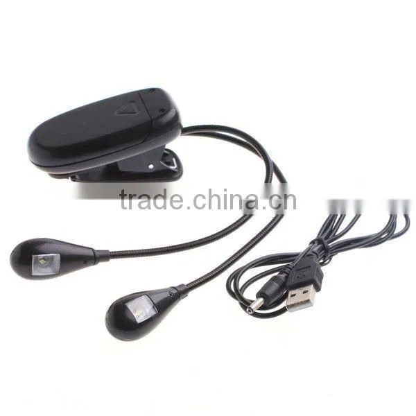 Clip on 2 Dual Arms 2 LED Flexible Book Music Stand Light Lamp Black