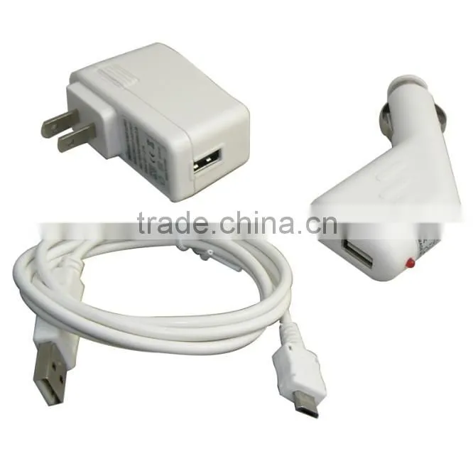 3 in 1 usb cable charger USB home car charger adapter +micro usb cables+tavel wall charger