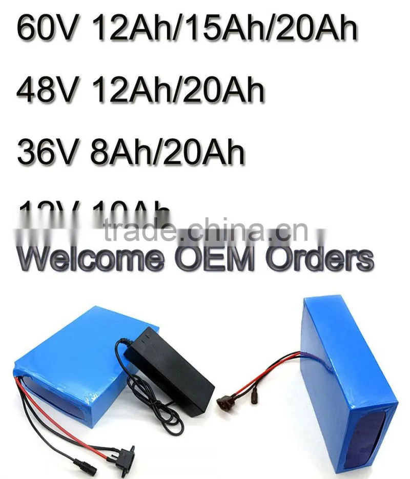 Electric bike electric scooter 60v 15ah rechargeable lithium ion battery price with PVC 18650 cells 15amp Bms board & Charger