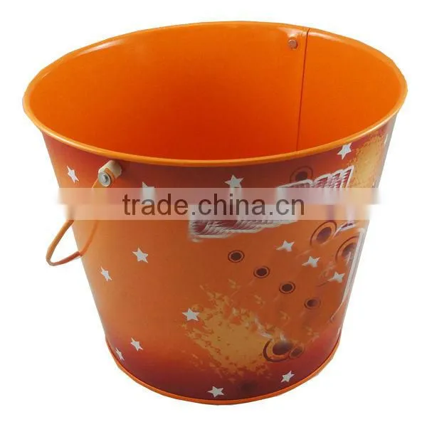 colored trash metal pail with handle