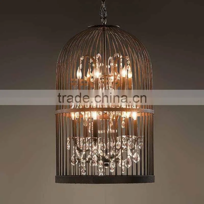 Iron casting birdcage design crystal decoration candle pendant lamp