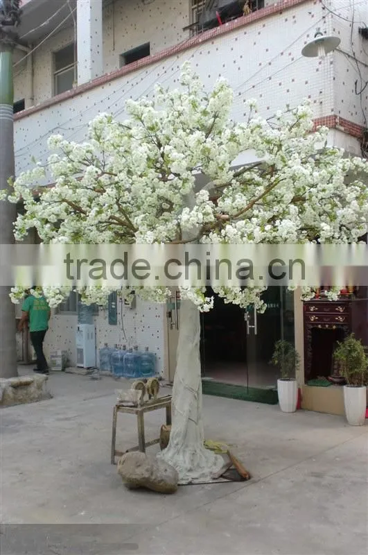full blossom artificial silk flower cherry tree with real tree trunk