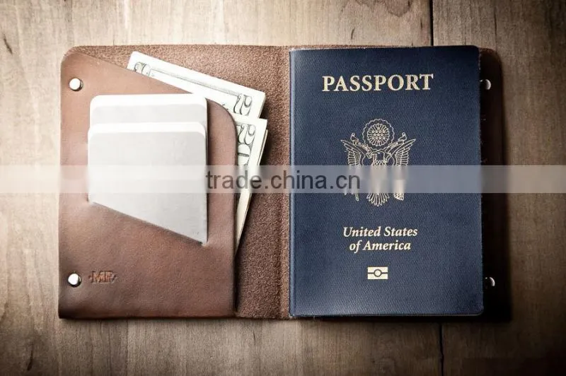 Dark brown genuine cow hide leather holder for passport