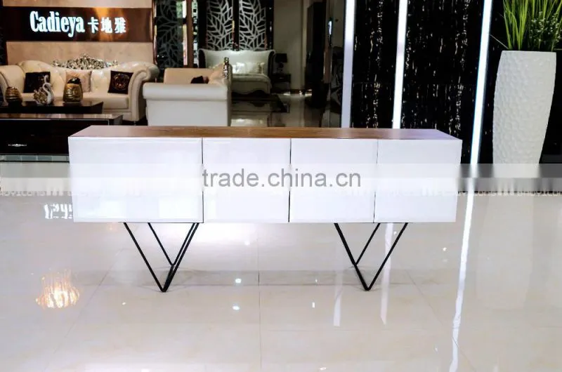 TALL WHITE LACQUER TV CABINET WITH FIVE DRAWERS E-828