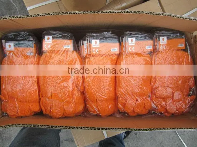 DDSAFETY 2017 Orange Cotton Polyester String Knitted PVC Honey Comb Both Sides Fishing Gloves