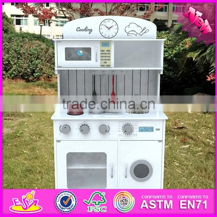 2017 New design pretend play white wooden toy kitchens for toddlers W10C267