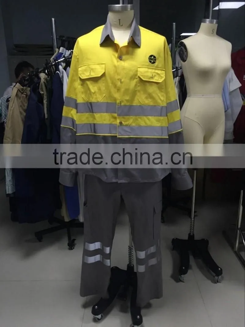 Polycotton his vis working uniform jacket pants reflective safety Coverall Workwear
