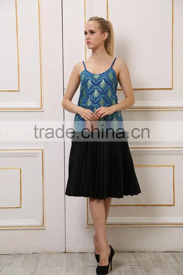 Blue Sequins Spaghetti Strap Women Tank Top