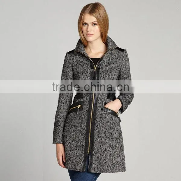 Bulk fashion black white tweed coat for women