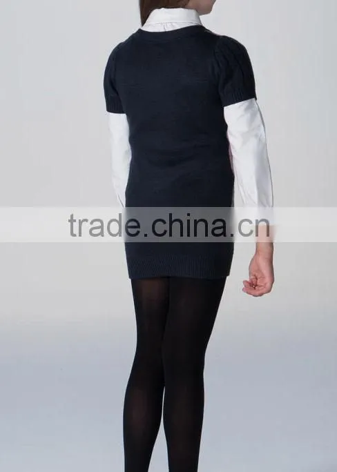 fashion V neck cotton short sleeved girls argyle sweater