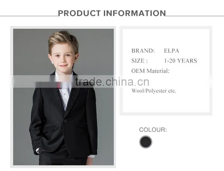 ELPA NXB0097 slim black fancy 3 piece designer kids boys suits