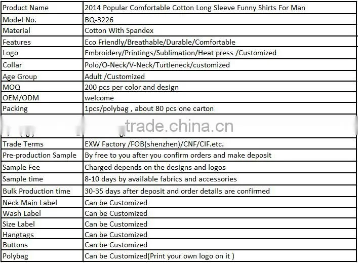 2014 Popular Cotton Long Sleeve Button Up Shirts For Man